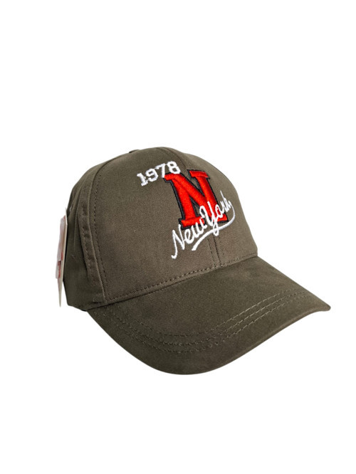 Spteks 9-15 Yaş Erkek Garson Haki Renk New York Nakışlı Desenli Yazlık Kep Şapka