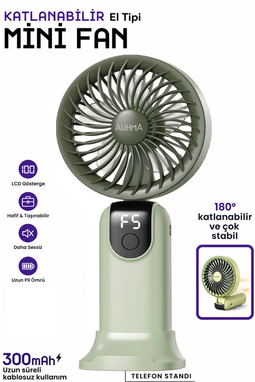 Şarjlı El Fanı 5 kademeli Telefon Standlı Mini Vantilatör 300mAh 180° Katlanabilir El Tipi Fan