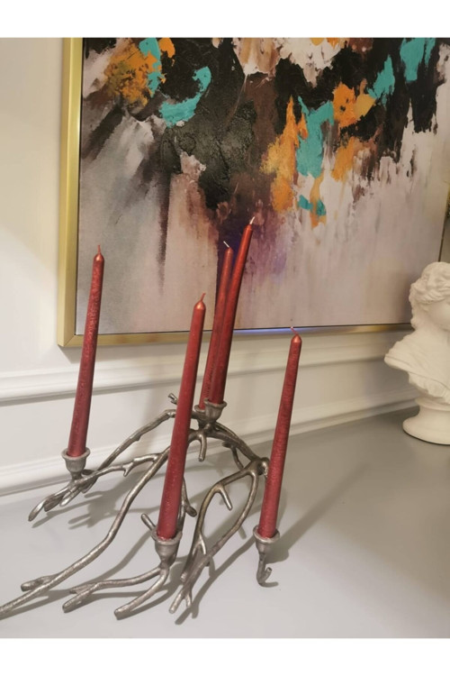 Iv Candles Kırmızı Varaklı 3'Lü Set Şamdan Mumu