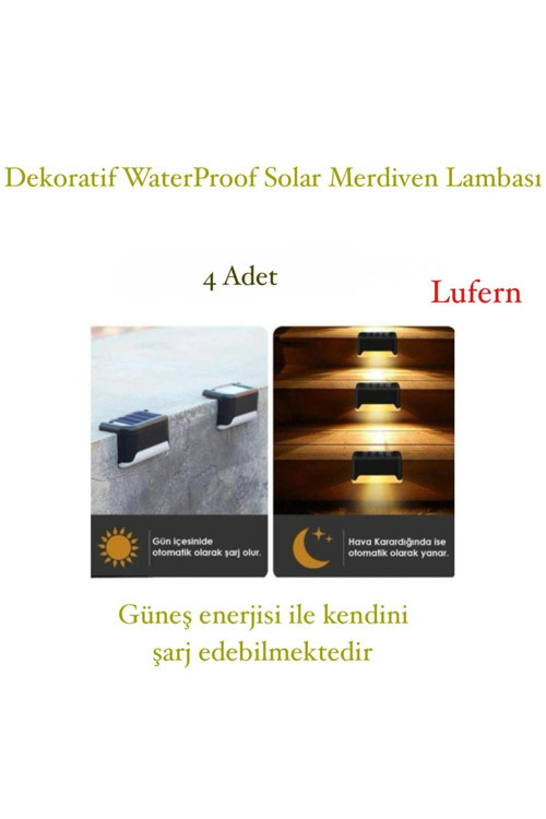 Dekoratif WaterProof Solar Merdiven Lambası Balkon Bahçe Pencere Teras Güneş Enerjili 4 Adet