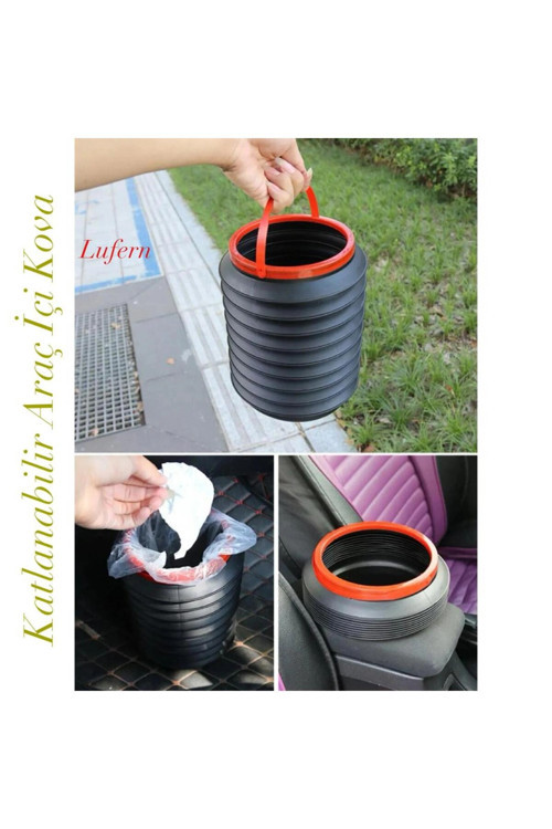 Dayanıklı Çok Amaçlı Katlanabilir Araç İçi Kova 4 Litre Kapasite Piknik Seyahat Çöp Kovası 22X18