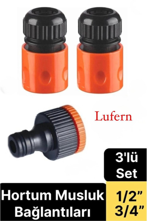 3'lü Hortum Musluk Bağlantı Seti 1/2” - 3/4” Otomatik Kopmaz Çıkmaz Kırılmaz Dayanıklı Bahçe Sulama