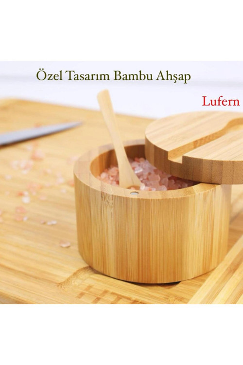 Özel Tasarım Ahşap Kaşıklı Baharatlık Bambu Tuz Şeker Kahve Bitki Çayları Dayanıklı Pratik Güvenli