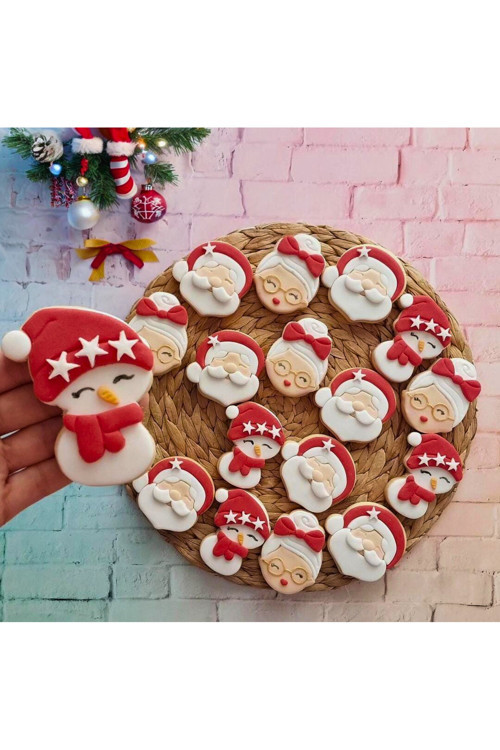 Yılbaşına Özel Noel Baba Noel Anne Ve Kardanadam Butik Kurabiye - 20 Adet