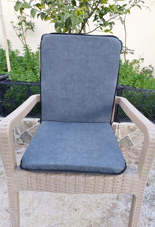 6 Adet Rattan Arkalıklı Sandalye Minderi (Kalınlık 4cm)-Primer K.Gri