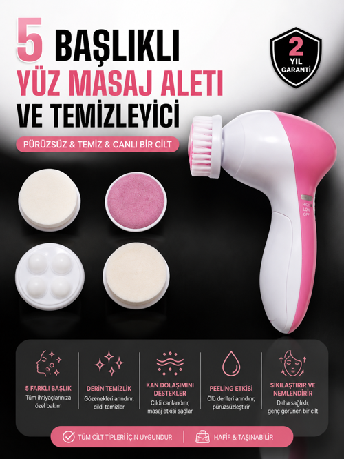 uygun 5 Fonksiyonlu Kablosuz Yüz Temizleme Cihazı ile Derinlemesine Cilt Bakımı popüler