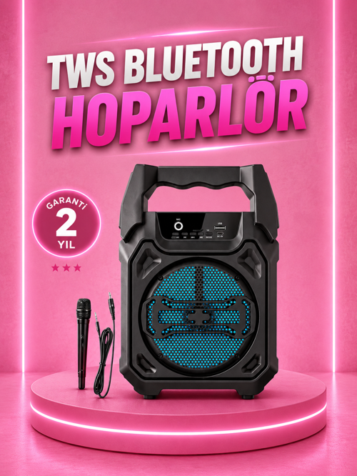 uygun Taşınabilir 6.5” Bluetooth Hoparlör USB TF Kart Mikrofonlu Şarjlı Sistem popüler