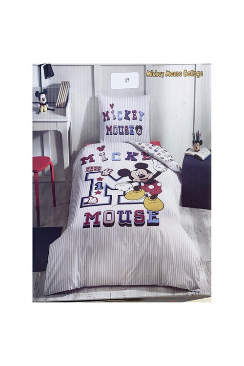 Mickey Mouse Gri Ranforce Tek Kişilik Disney Lisanslı Lastikli Fitted Çocuk Nevresim Takımı