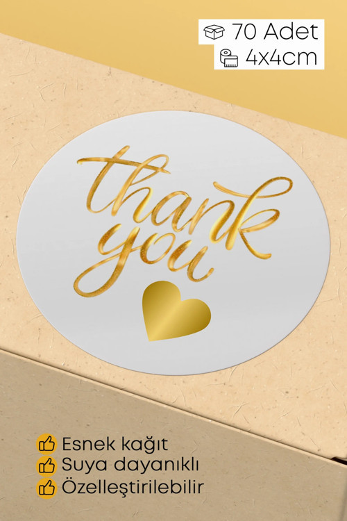 Thank You Yazılı Sticker Paketleme Kargo Ambalaj Etiketi - 4X4Cm 70 Adet