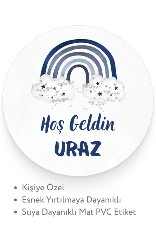 Kişiye Özel Hoş Geldin Bebek Doğum Günü Mevlüt Etiketi (Sticker) 70 Adet