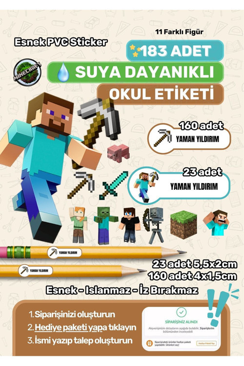 Okul Etiketi Kalem Etiketi Defter Etiketi Özel İsim Yazılabilen Etiket Blok Temalı 183 Adet
