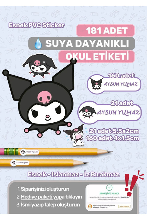 Okul Etiketi Kalem Etiketi Defter Etiketi Özel İsim Yazılabilen Etiket Kuromi Temalı 181 Adet