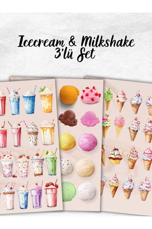 Dondurma Milkshake Sticker Etiket Seti - Planner, Ajanda, Laptop, Telefon, Tablet, Bullet Journal
