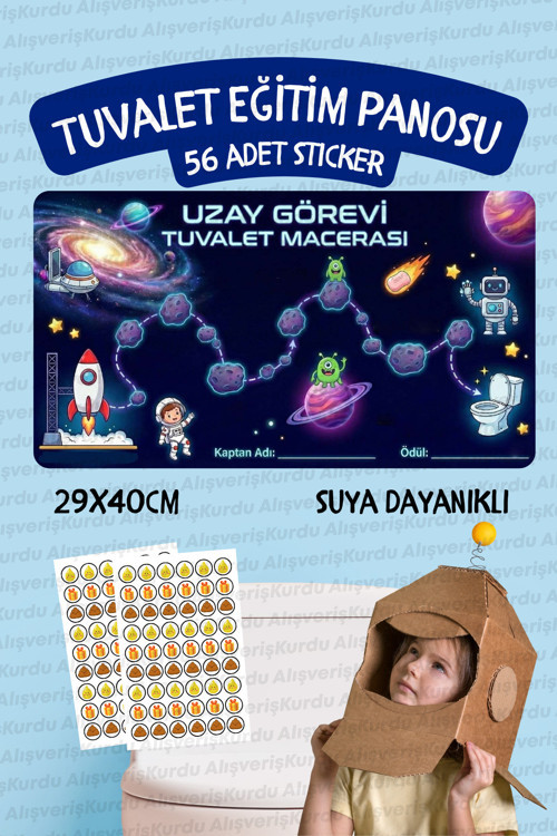 Çocuklar İçin Eğitici Ve Eğlenceli Uzay Görevi Tuvalet Eğitimi Sticker Panosu 29X40Cm