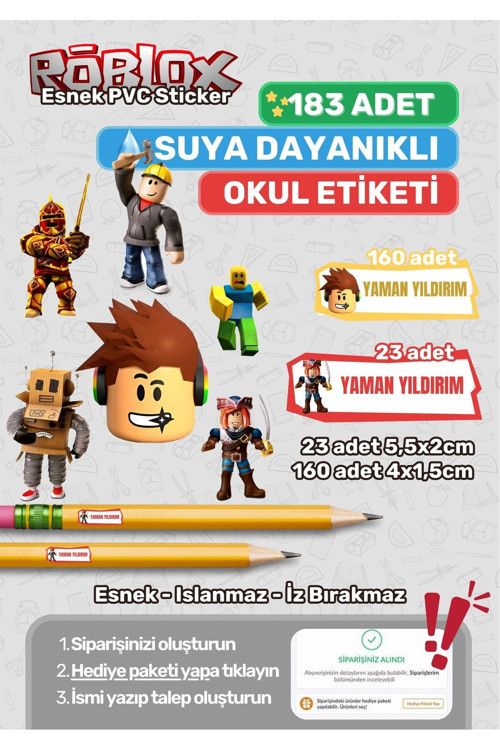 Okul Etiketi Kalem Etiketi Defter Etiketi Özel İsim Yazılabilen Etiket Roblox 183 Adet