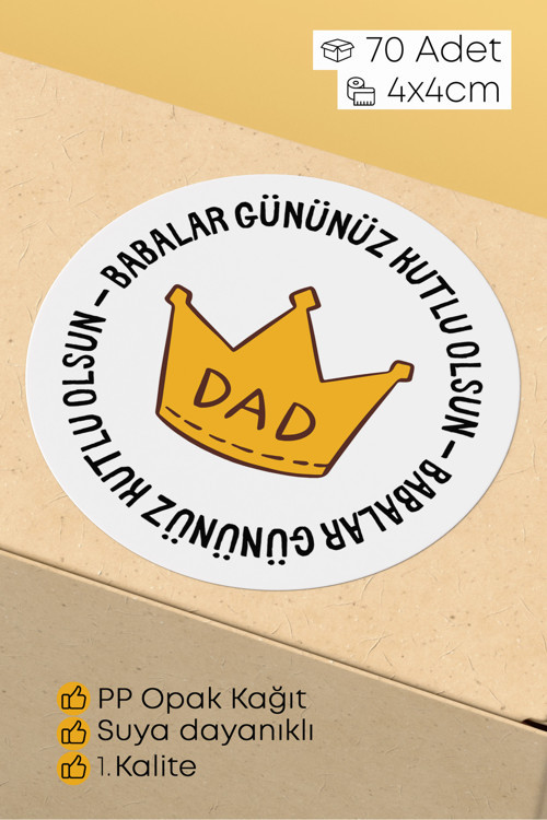 Babalar Günü Temalı Hediye Kutu Paketleme Sticer Etiket 4Cm 70 Adet
