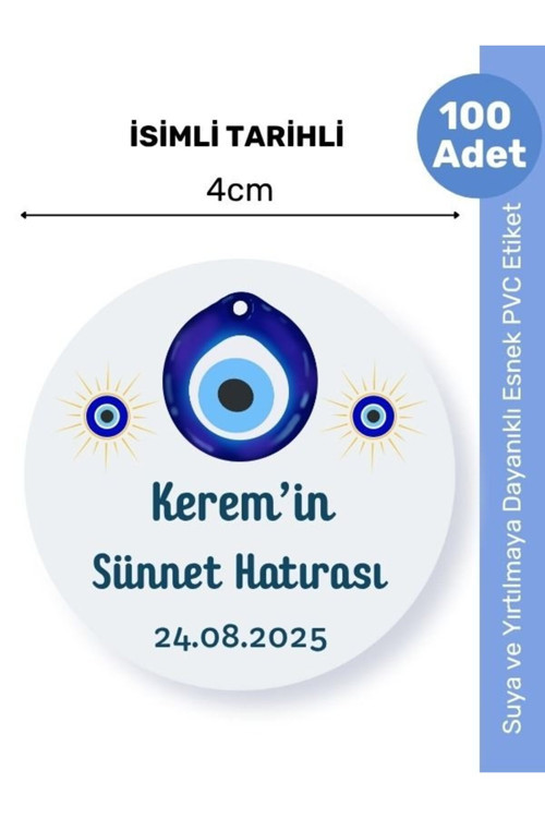 İsimli Bebek Etiketi Sticker- Mevlüt Doğum Günü Etiketi 4X4 Cm 100 Adet - Erkek Mavi