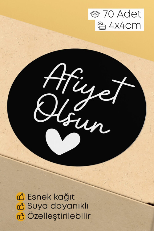 Afiyet Olsun Yazılı Sticker Restoran Gıda Paketleme Kargo Ambalaj Etiketi - 4X4Cm 70 Adet