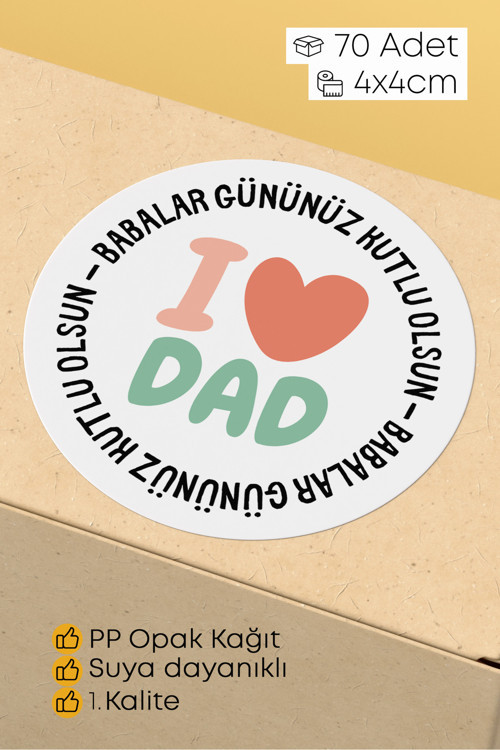 Babalar Günü Temalı Hediye Kutu Paketleme Sticer Etiket 4Cm 70 Adet