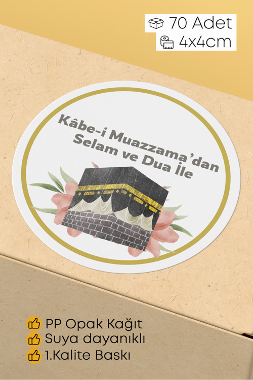 70 Adet Hac Umre Hediyelik İçin Kabe Paketleme Sticker - Kargo Ambalaj Etiketi - 4X4Cm