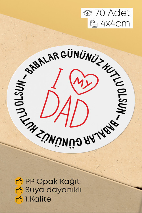 Babalar Günü Temalı Hediye Kutu Paketleme Sticer Etiket 4Cm 70 Adet