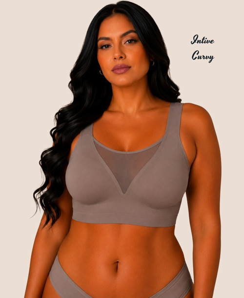 Intive Curvy Büyük Beden Lazer Kesim Dikişsiz Kalın Askılı Önü Tül Detaylı Sütyen (XL-4XL)