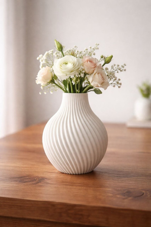 Dekoratif Vazo– Modern Minimalist Ribbed Tasarım Şık Ev Dekoru