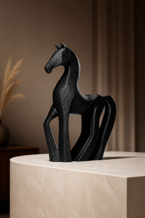 Modern Dekoratif At Heykeli – Minimalist Siyah Masa Ve Raf Dekoru 18 Cm