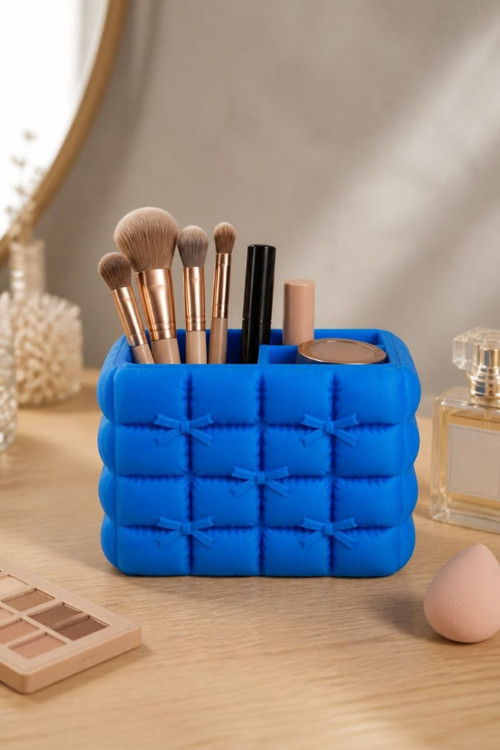Fiyonk Detaylı Puffy Masaüstü Organizer – 3D Baskı Makyaj Ve Kalemlik Düzenleyici