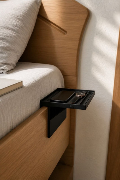 Yatak Kenarı Organizer Rafı - 30 Mm Bazaya Uyumlu (Siyah) Pratik Yan Sehpa - Çok Amaçlı Telefon, Kahve Ve Aksesuar Standı
