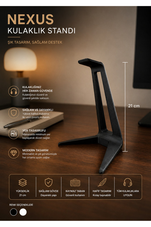 Minimalist Masaüstü Kulaklık Standı – 21 Cm Şık Ve Dayanıklı Kulaklık Askılığı