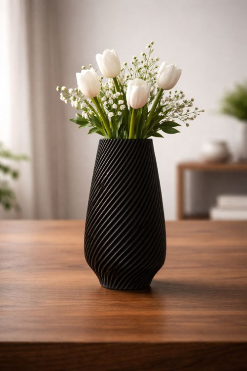 Minimalist Spiral Desenli Dekoratif Vazo – 3D Baskı Modern Şık Ev Dekoru (17 Cm)