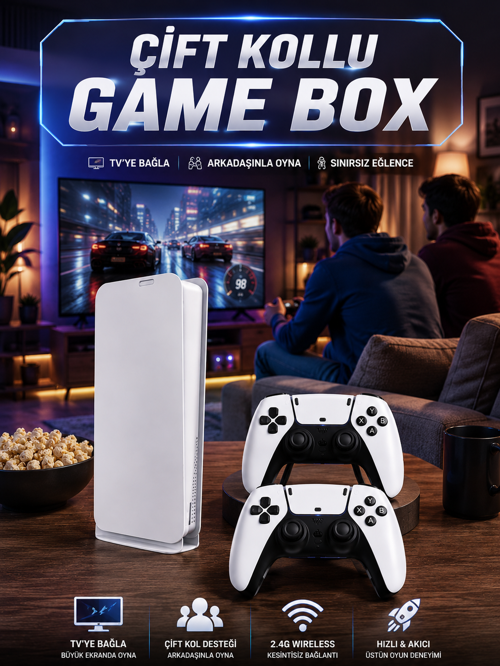 tekno 3D Çift Oyun Kollu 4K HD Ekran Nostaljik 20.000 Oyunlu Beyaz Game Box 2026