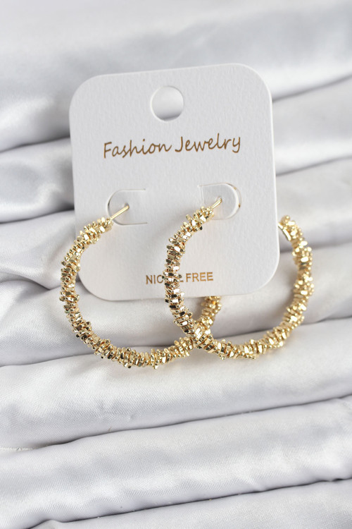 Pirinç Gold Renk Tırtıklı Halka Model Kadın Küpe - EBJ260616W44088