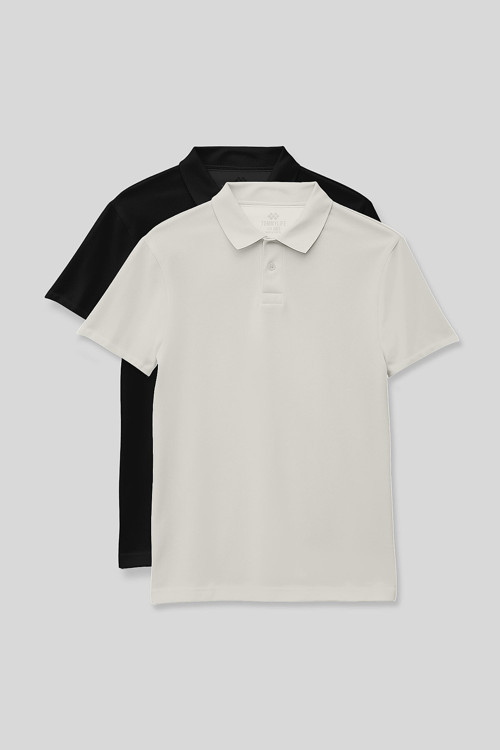 Standart Fit Basic Polo Yaka 2li Paket Siyah-Ekru Unisex Çocuk T-Shirt - 11330