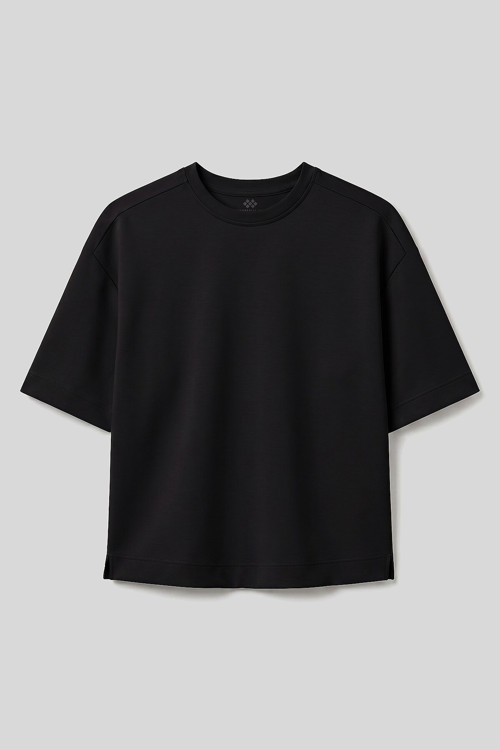 Siyah O Yaka Oversize Kısa Kollu Kadın T-Shirt - 97316