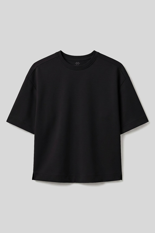 Siyah O Yaka Oversize Kısa Kollu Kadın T-Shirt - 97316