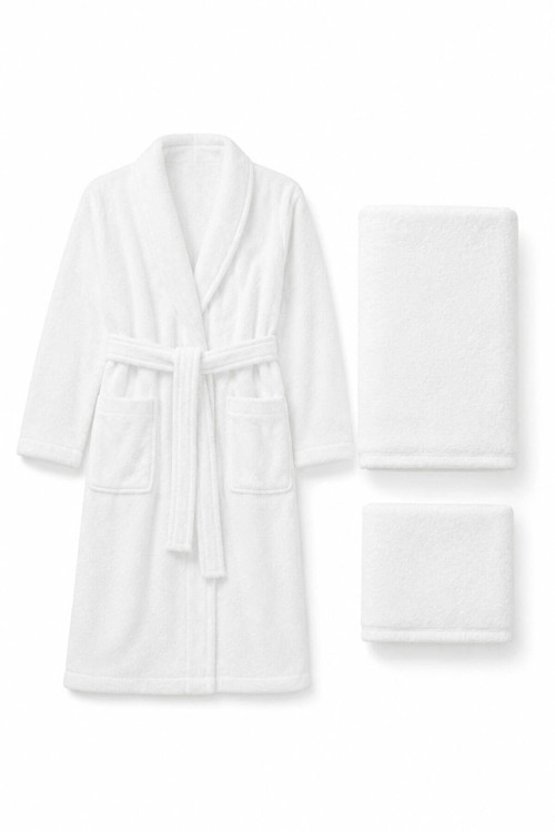 3 Parça Tek Kişilik Banyo Bornoz ve Havlu Seti %100 Pamuk Serena Collection