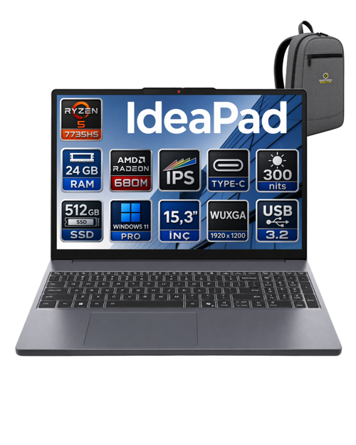 IDEAPAD SLİM 3 AMD RYZEN 5 7535HS 24GB 512GB SSD 15.3" WİN11PRO TAŞINABİLİR BİLGİSAYAR 83K7009ETROKA12