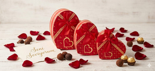 Sevdiklerinizi Mutlu Etmenin En Güzel Yolu 3'lü Kalp Hediye Kutu Seti I Love You Kalp Desen Kırmızı