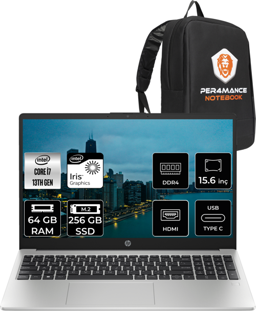 250 G10 Intel Core İ7 1355U 64Gb Ram 256Gb Ssd 15.6'' Fhd Fdos 8A541Ea & Per4 Çanta