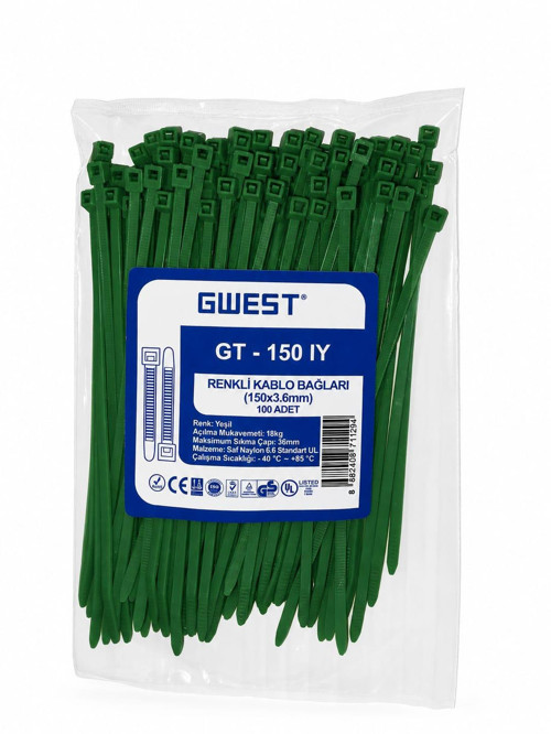 Plastik Kablo Bağı - Yeşil - 3,6mm x 150mm - Cırt Kelepçe (100 Adet)