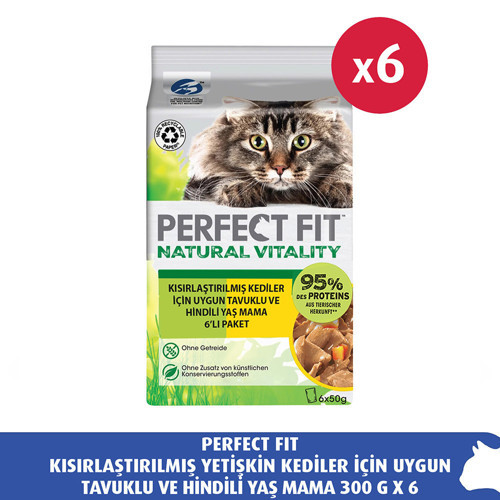 Kısırlaştırılmış Yetişkin Kediler için Uygun Tavuklu ve Hindili Yaş Mama 300 G x 6
