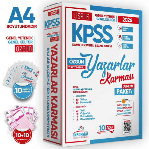 2026 KPSS Lisans Yazarlar Karması GYGK Türkiye Geneli Kurumsal 10lu Deneme Paketi İnformal Yayınları