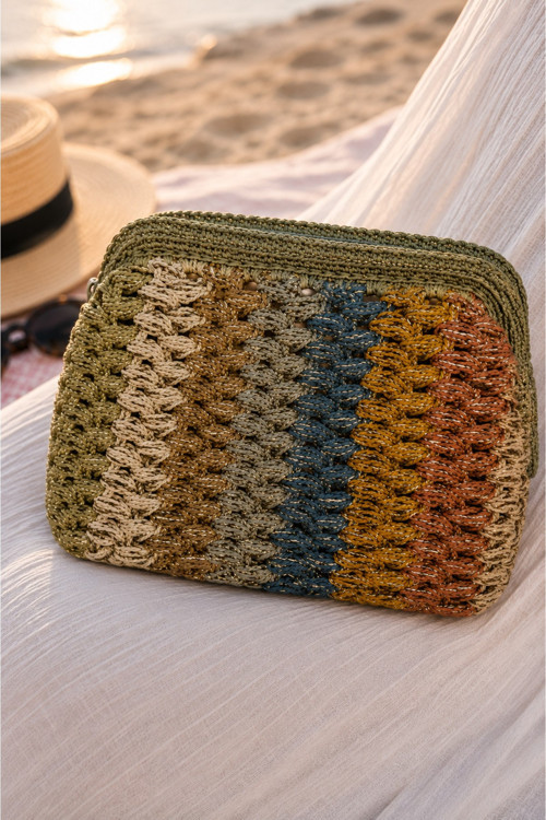 EL ÖRGÜSÜ SİMLİ KADIN CLUTCH ÇANTA – EL YAPIMI HASIR GÖRÜNÜMLÜ ÇANTA 20X27