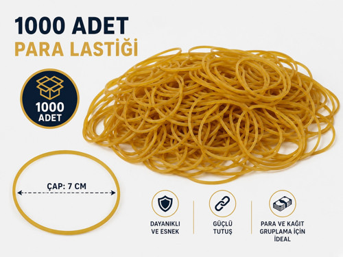 1000 Adet Para Lastiği 7 cm Çaplı Güçlü Esnek Dayanıklı Kasa Ofis Kırtasiye Lastiği