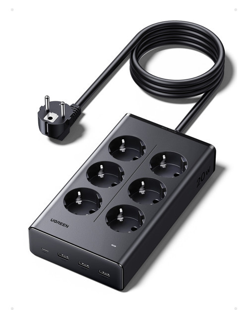 6’lı Akım Korumalı Grup Priz, 20W USB-C, USB-A Çıkışlı Şarj İstasyonu, 1.5 m Kablolu, 75141