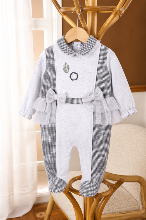 Özel Tasarım Kız Bebek Etekli Tulum Çiçek Nakışlı Quenn Collection Yenidoğan Bebek Hediyesi 14031