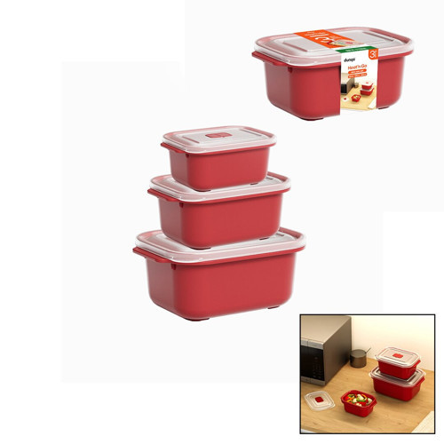 3 PCS KIRMIZI DİKDÖRTGEN SAKLAMA KAB SET 500-1000-2000ML (5250)