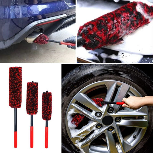 3lü Bükülebilen Peluş Detaylı Temizlik İçin Oto Jant, Egzos Temizleme Fırçası (5250)